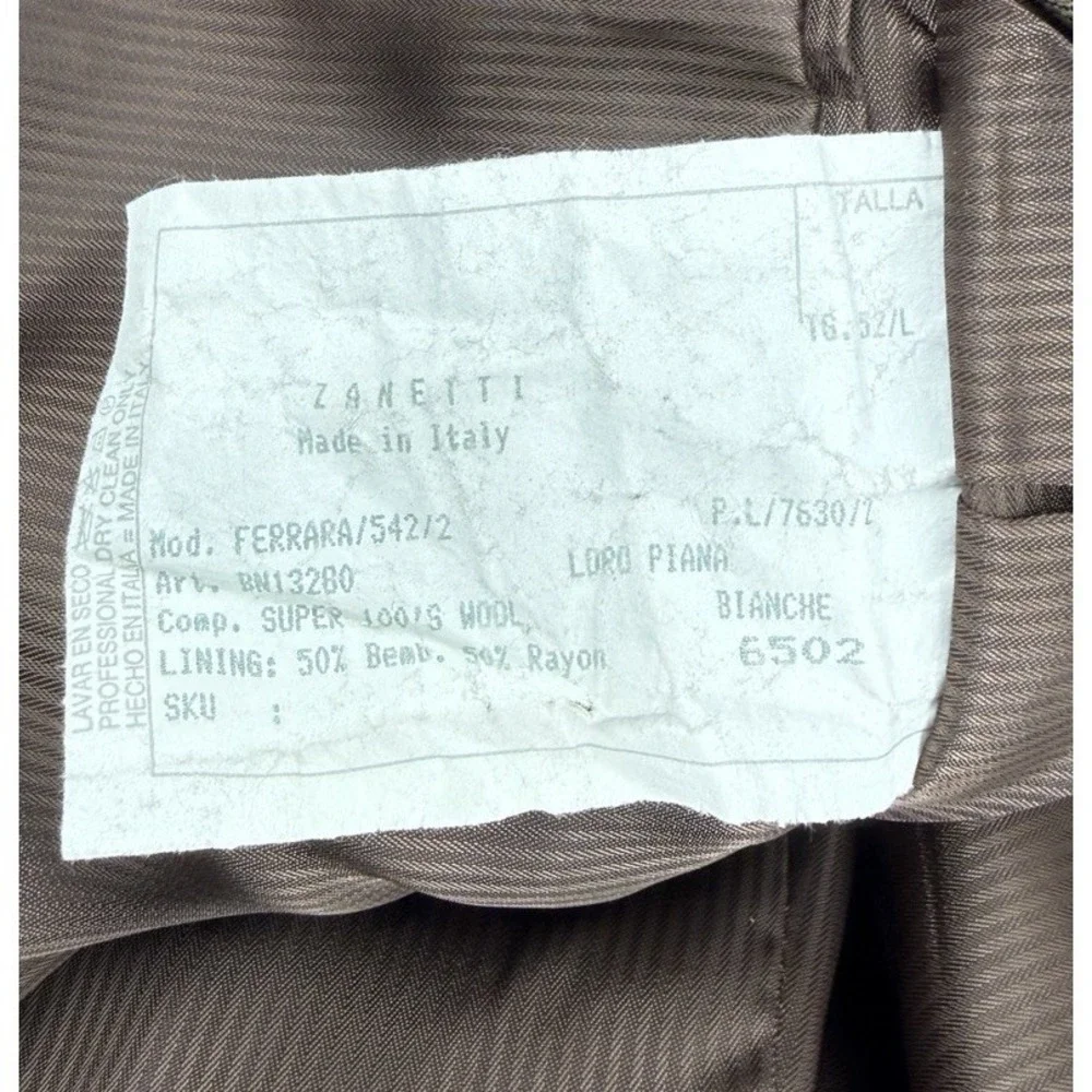 Zanetti Loro Piana Made In Italy Super 100s Merino Wool Brown Herringbone Blazer